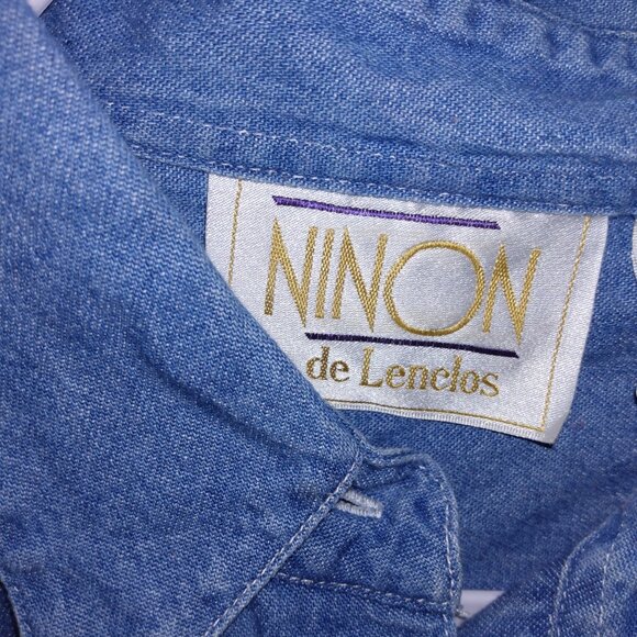 Vintage Jean Shirt Christmas Embroidered Women’s Sz M By Ninon de Lenclos - Picture 7 of 7
